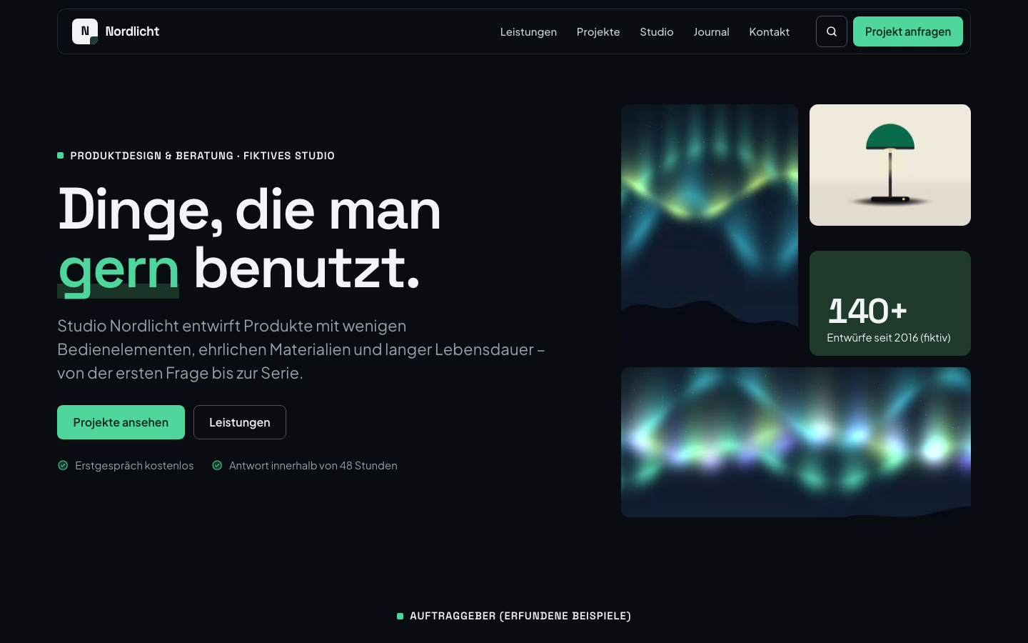 The “Modern” kit in its dark colour scheme: near-black background, lime accent, bento grid
