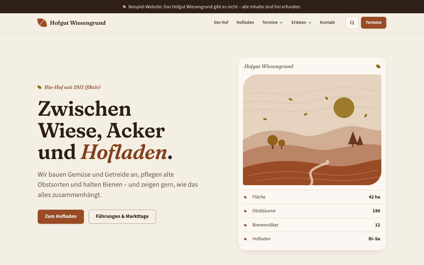 The “Nature” kit with the “autumn” design preset: rust-red accents, falling leaves in the landscape
